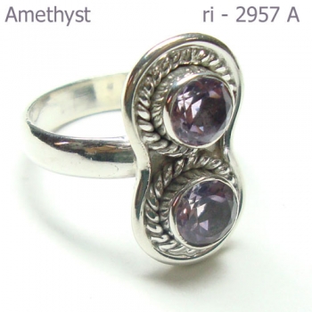 Pure silver round stone purple amethyst stylish ring for women